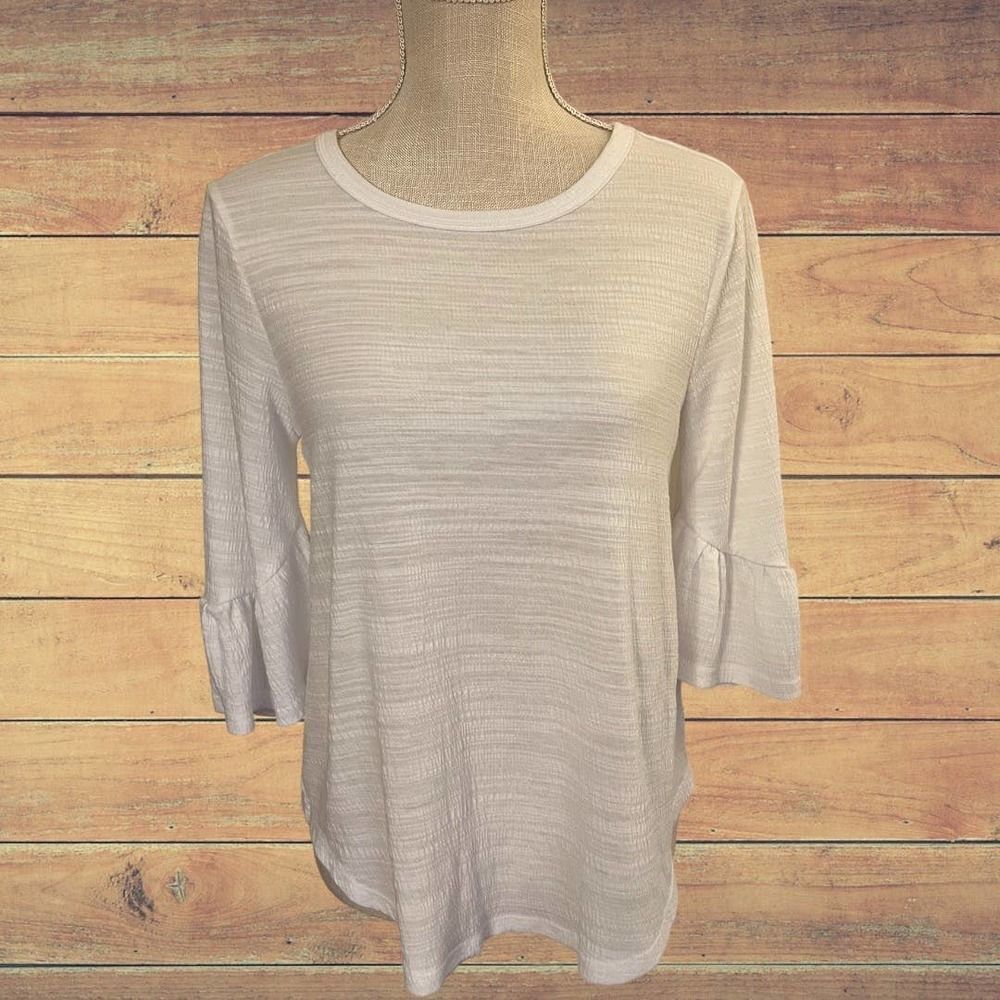 New Directions, Sm-Med, All White Peasant Style Belle Elbow Sleeve Top